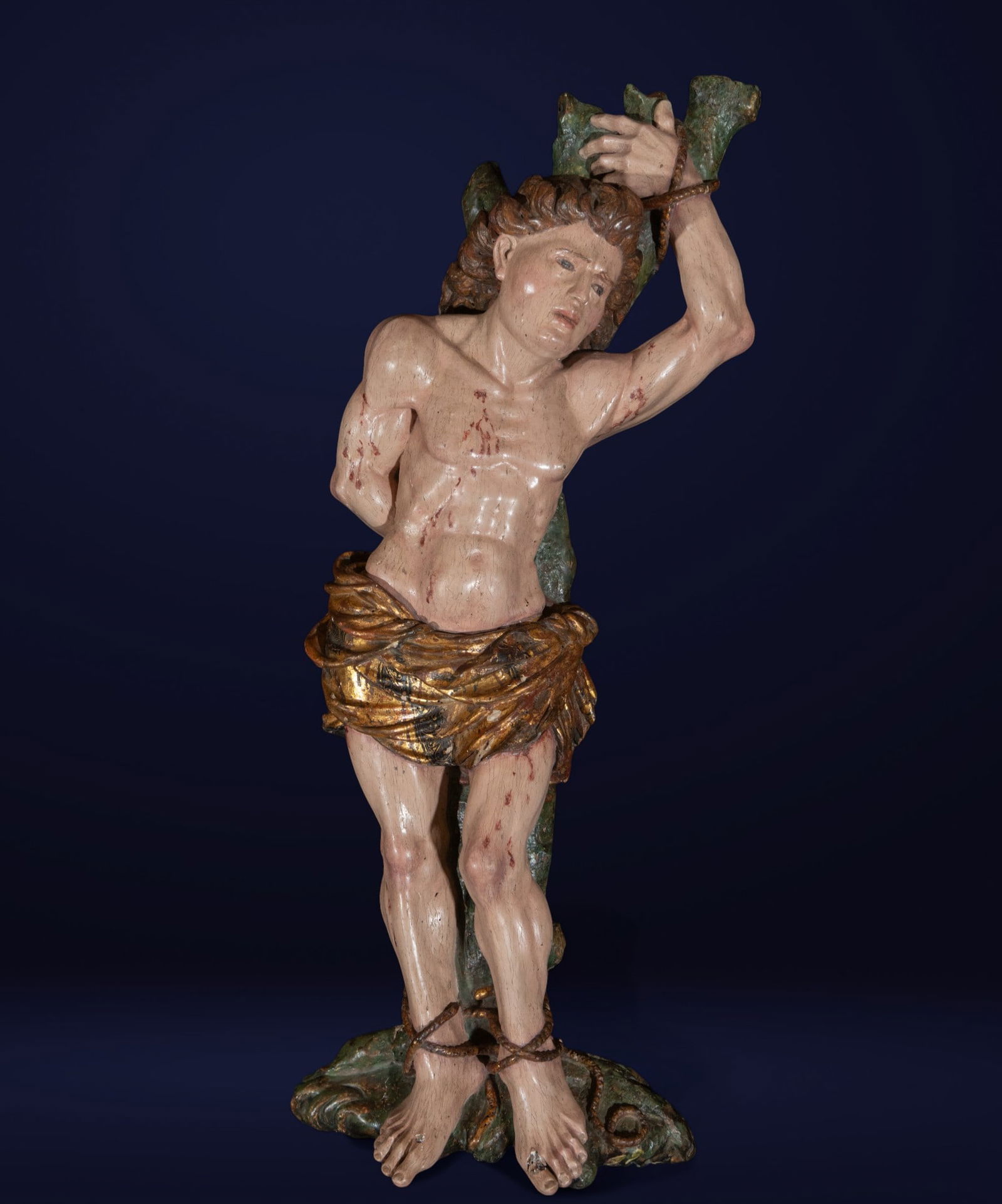 Arnao de Bruselas - San Sebastián, Late Medieval Renaissance Master, Hispano Flemish, late 15th: Polychrome carving. Measurements: 67 cm x 28 cm x 11 cm