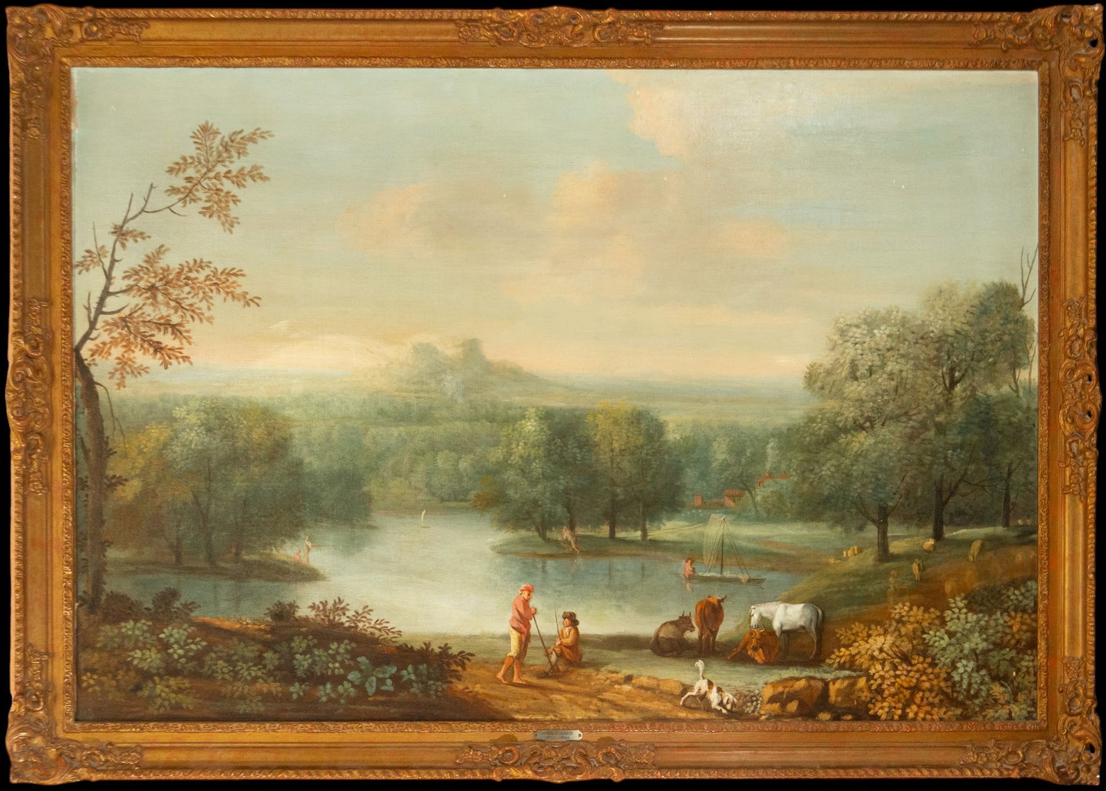Large Lake Landscape - Paolo Anesi, attributed, 18th century Italian school: Oil on canvas. Measurements: 124 cm x 85 cm and 137 cm x 99 cm
