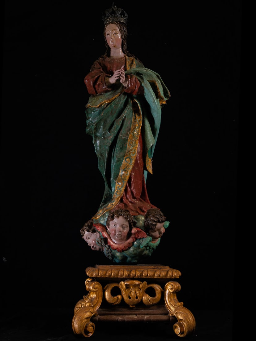 Large Immaculate Virgin, following the models of Alonso Cano, Novohispanic colonial school of the (1 of 5)