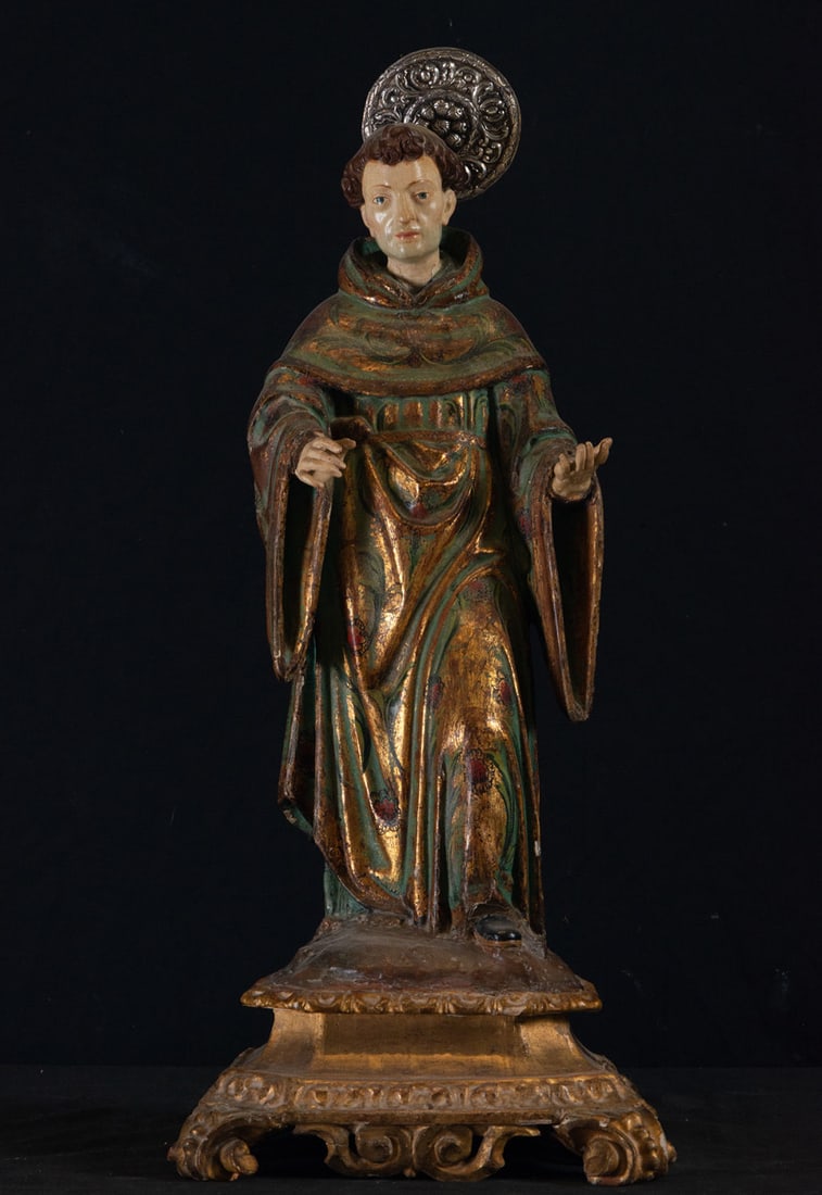 Saint Francis of Assisi, 18th century New Spanish colonial school: Missing skull: 72 x 29 x 25 cm
