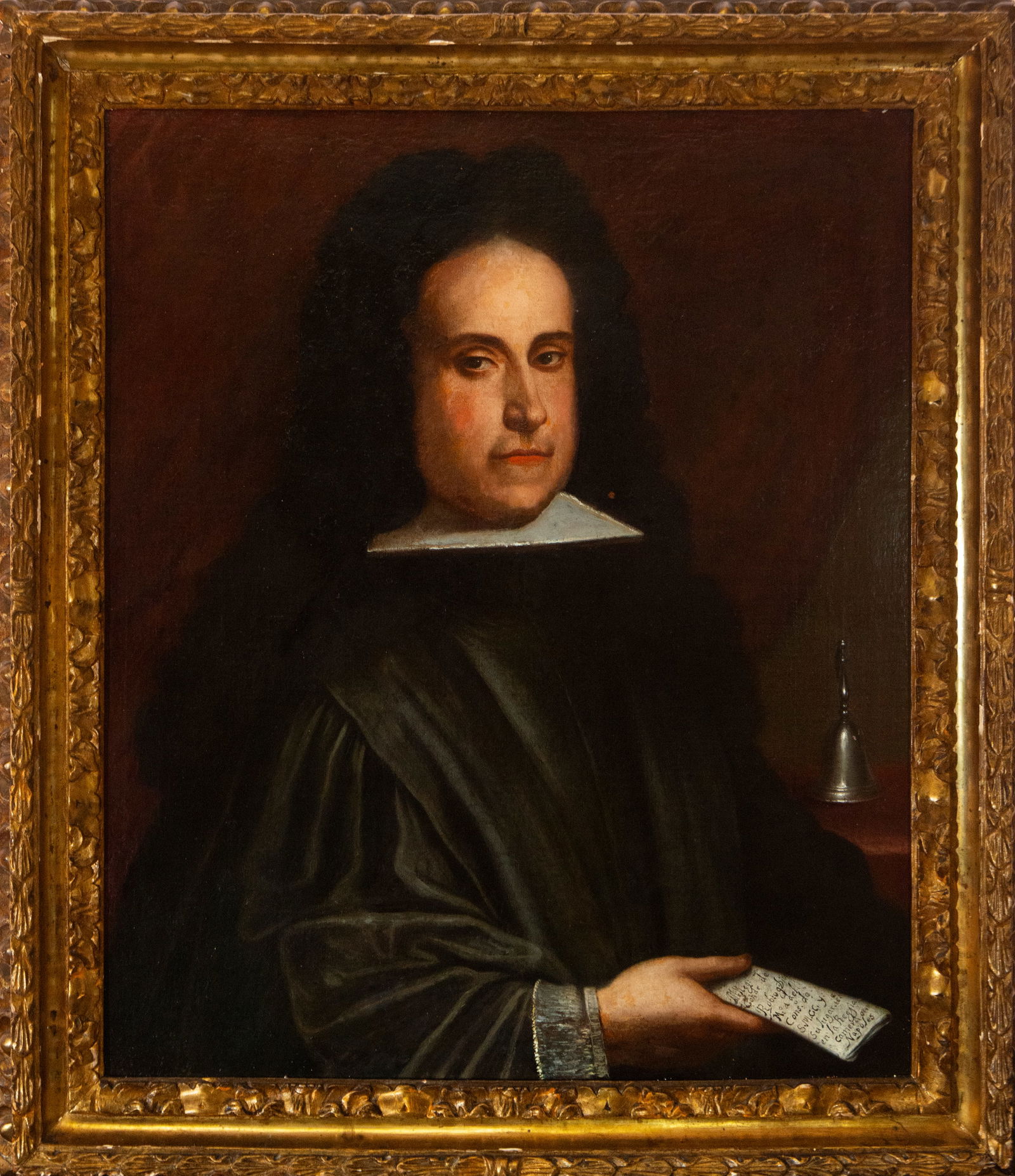 Oil painting on canvas, portrait of a gentleman with credentials, Naples or Spain, 17th century: Measurements: 76 cm x 63 cm and 91 cm x 78 cm