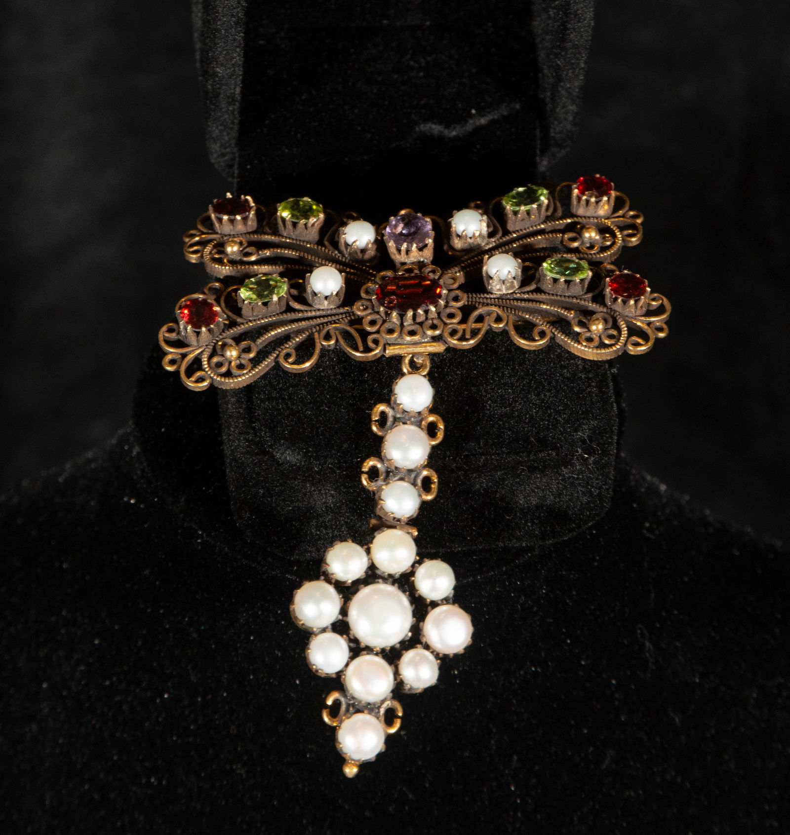 Brooch and pendant in gilded silver with gems and pearls (1 of 2)