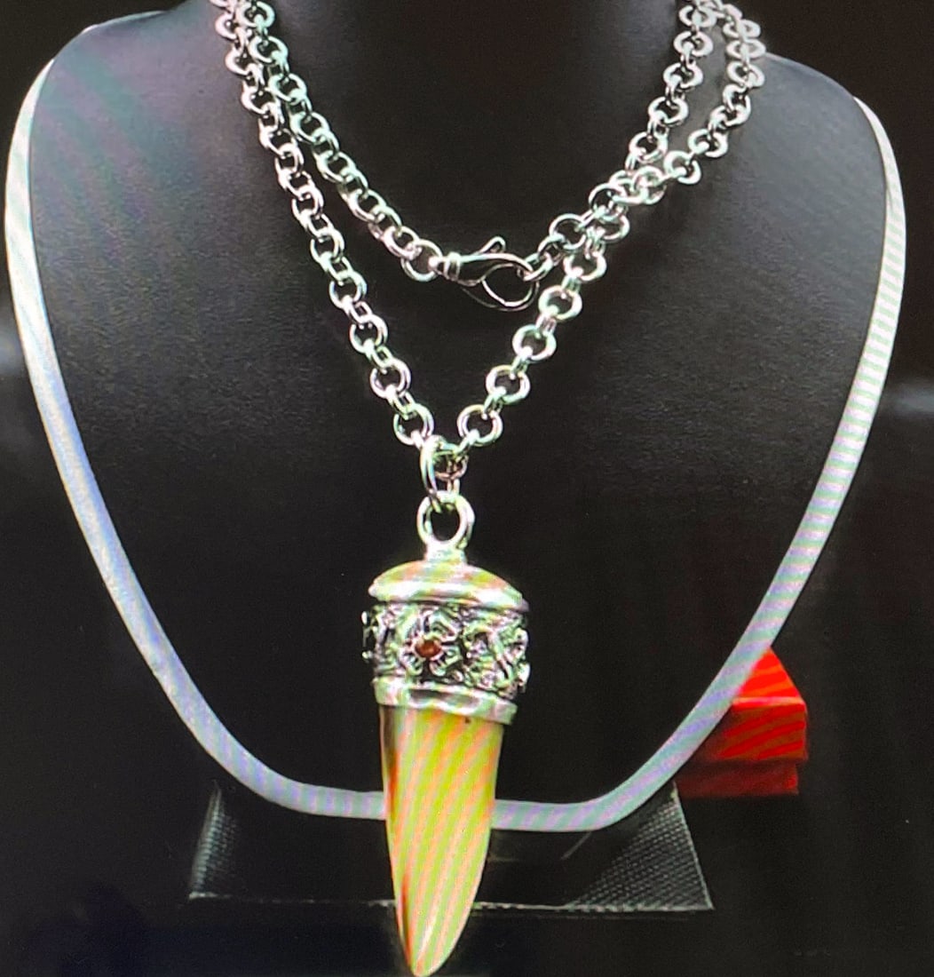 Silver necklace with wild boar tusk, 20th century (1 of 2)