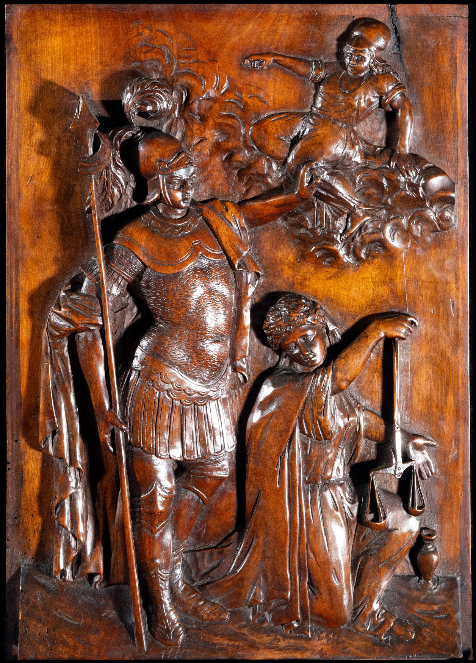 Wooden relief in its color representing justice, 17th century (1 of 6)