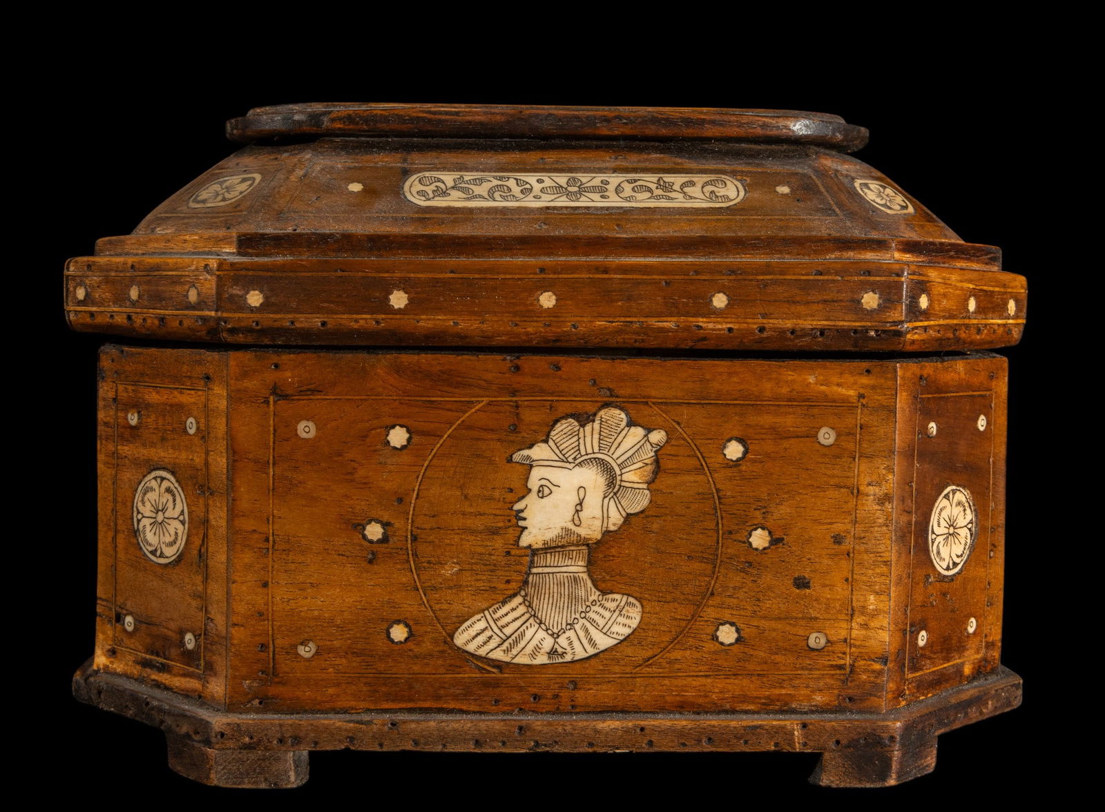 Wooden chest with bone inlay. 19th century (1 of 7)