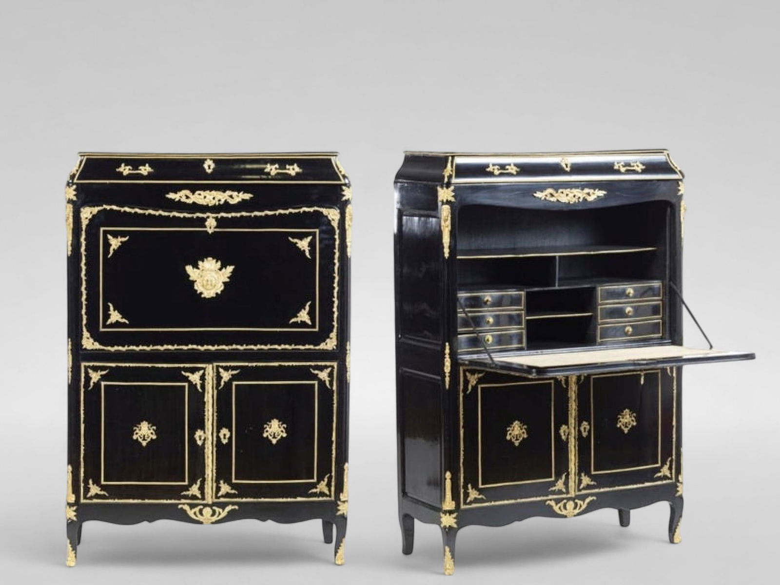 Secretaire “à abattant?? in painted wood with gilt bronze applications, Napoleon III style, (1 of 8)