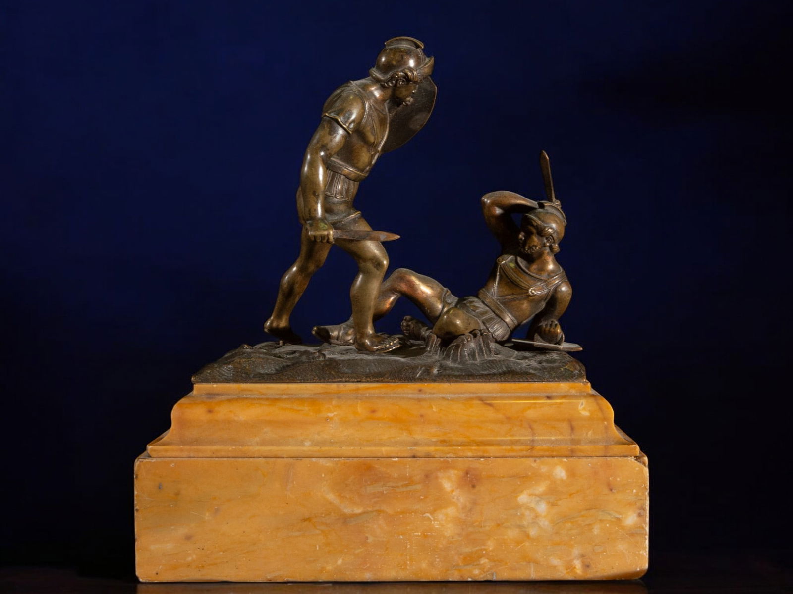 Bronze sculpture 'The Gladiators', late 19th - early 20th century with Siena marble pedestal (1 of 6)