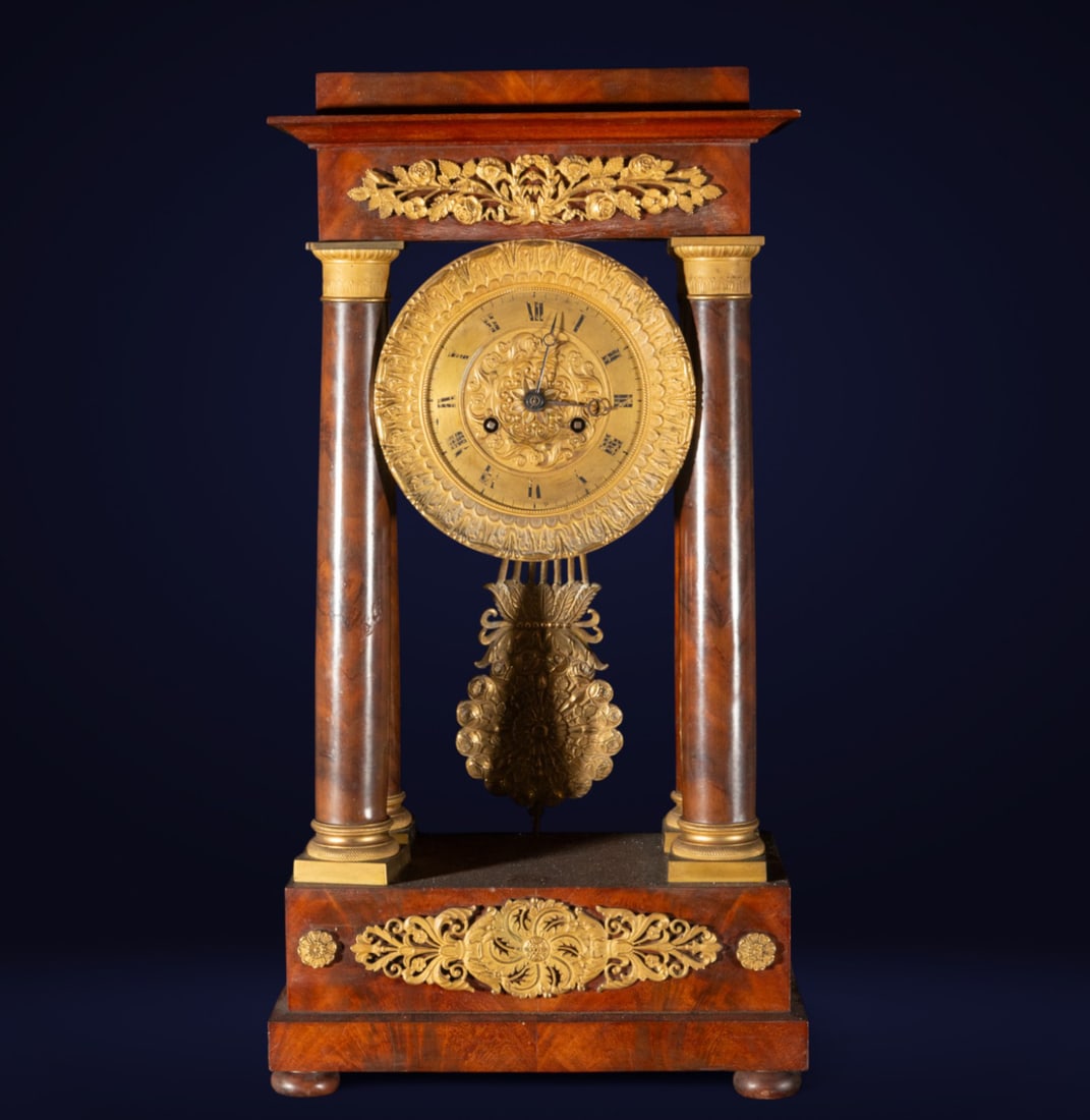 Column clock in light wood and gilt. France. 19th century. (1 of 5)