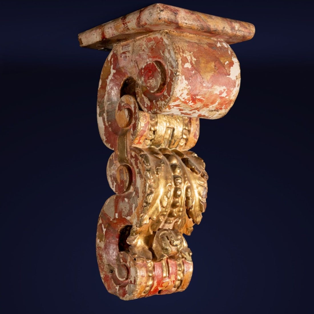 Gilded and polychrome wooden bracket for restoration, 17th century (1 of 4)