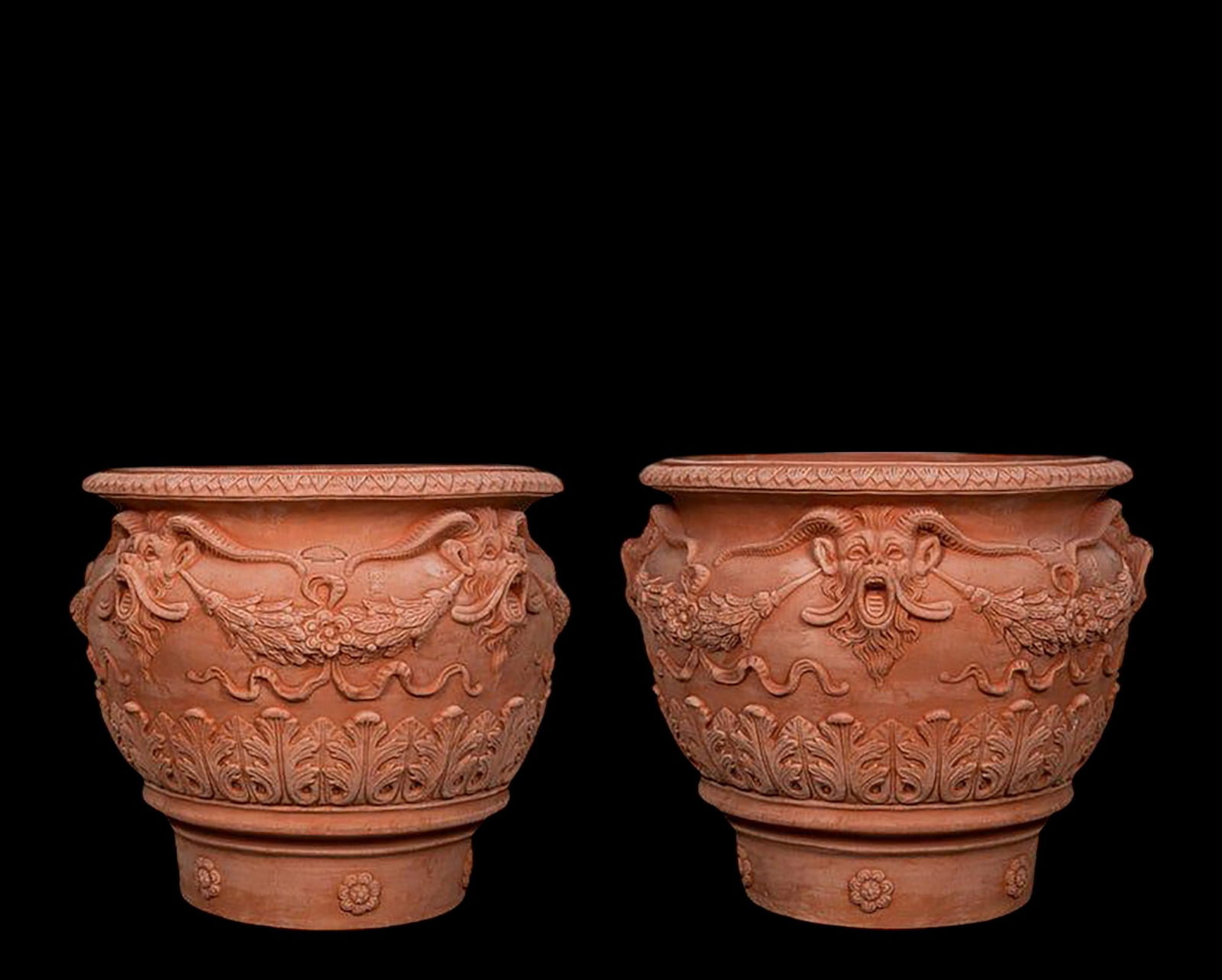 Pair of vases decorated with fauns, Impruneta terracotta, late 20th century. Perfect condition. (1 of 5)