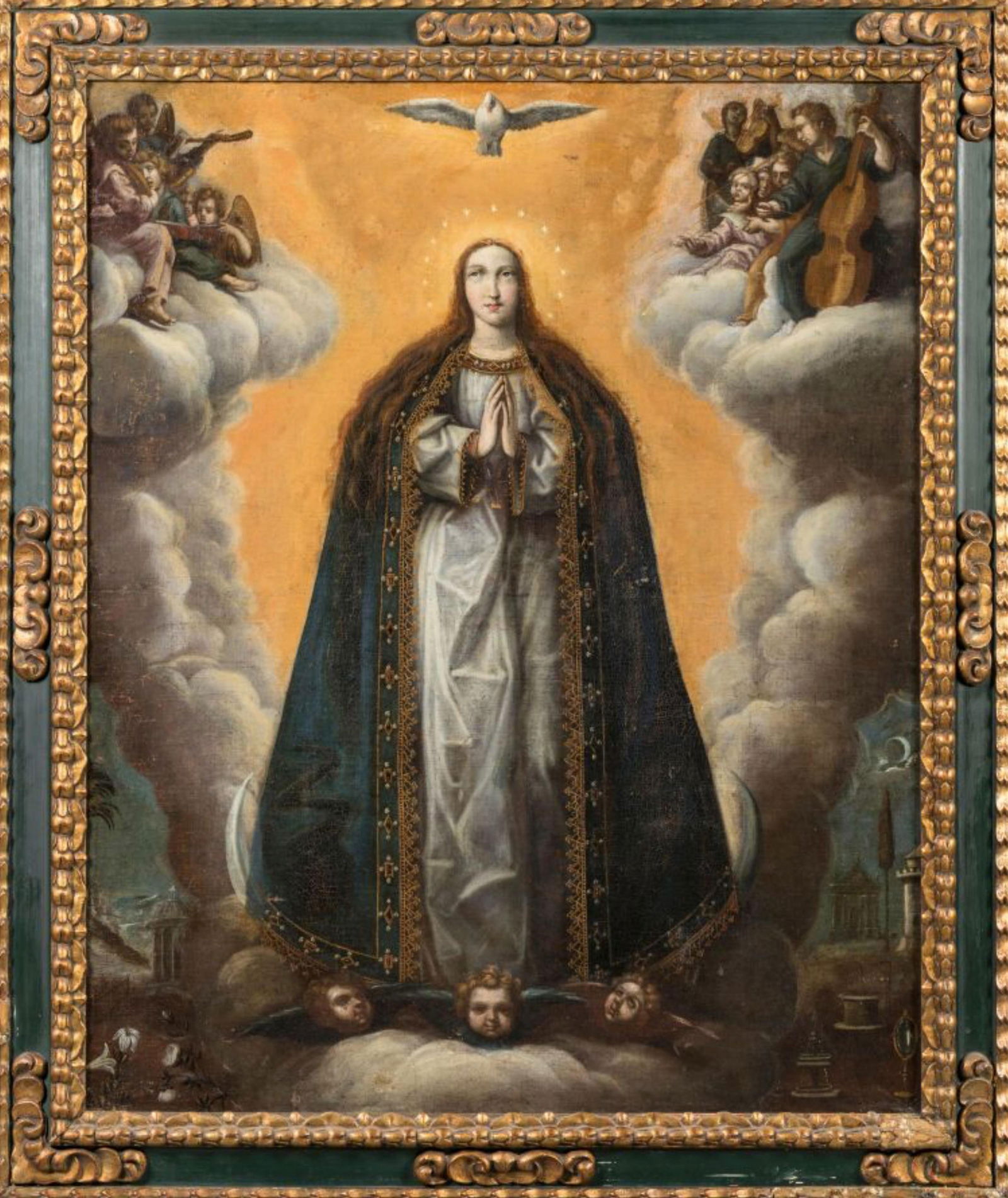 17th-century Mexican school - "Annunciation." This work comes from the city of Morelia.: Oil on canvas. 110 x 89 cm, framed 120 x 99 cm. Framed.