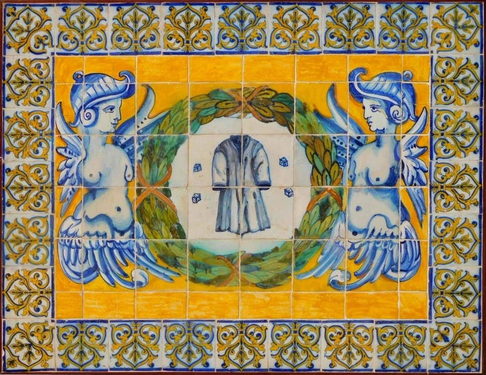 Panel of polychrome Portuguese tiles depicting The Passion of Christ, 17th century (1 of 3)