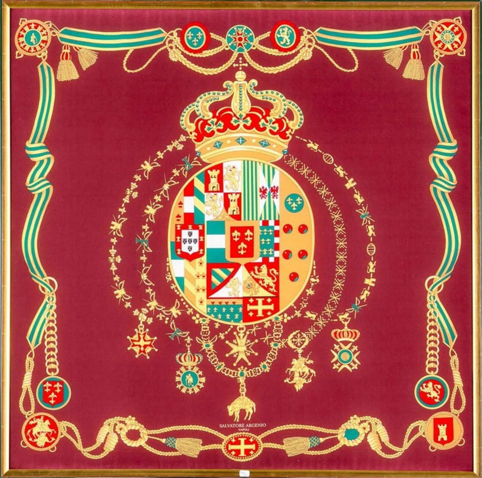 Salvatore Argenio - Coat of Arms of the Bourbon Two Sicilies, 21st Century: Painting on silk. Dimensions: 85 x 85 cm.