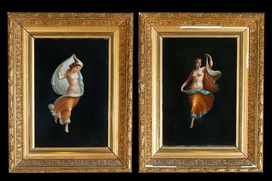 Italian Neoclassical Night and Day Pair from the late 18th century: Pair of oil paintings on cardboard paper. 35cm x 24cm.