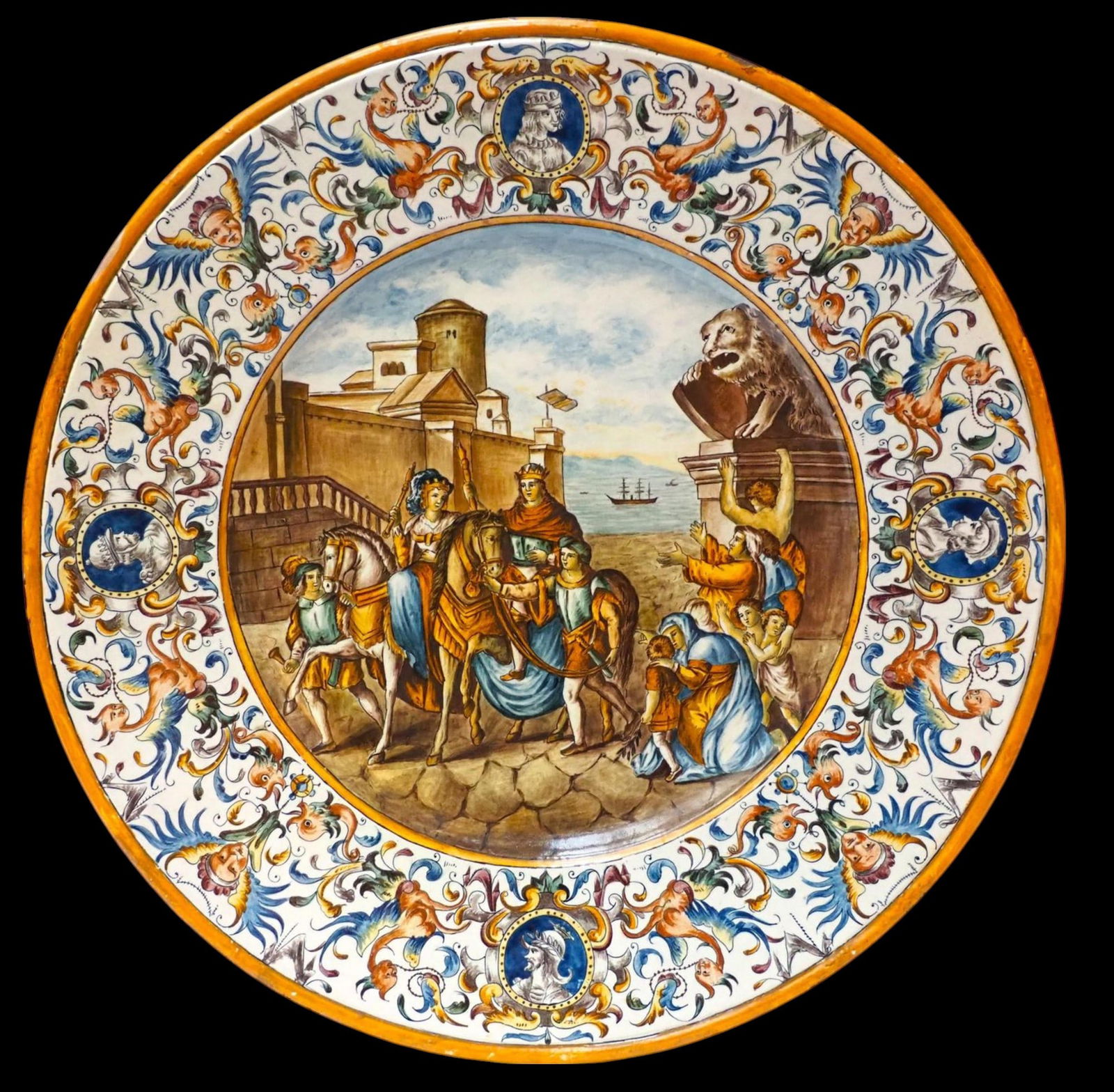 Gaetano BATTAGLIA (Naples-Italy-Active between 1850 and 1885) Large circular earthenware plate (1 of 5)