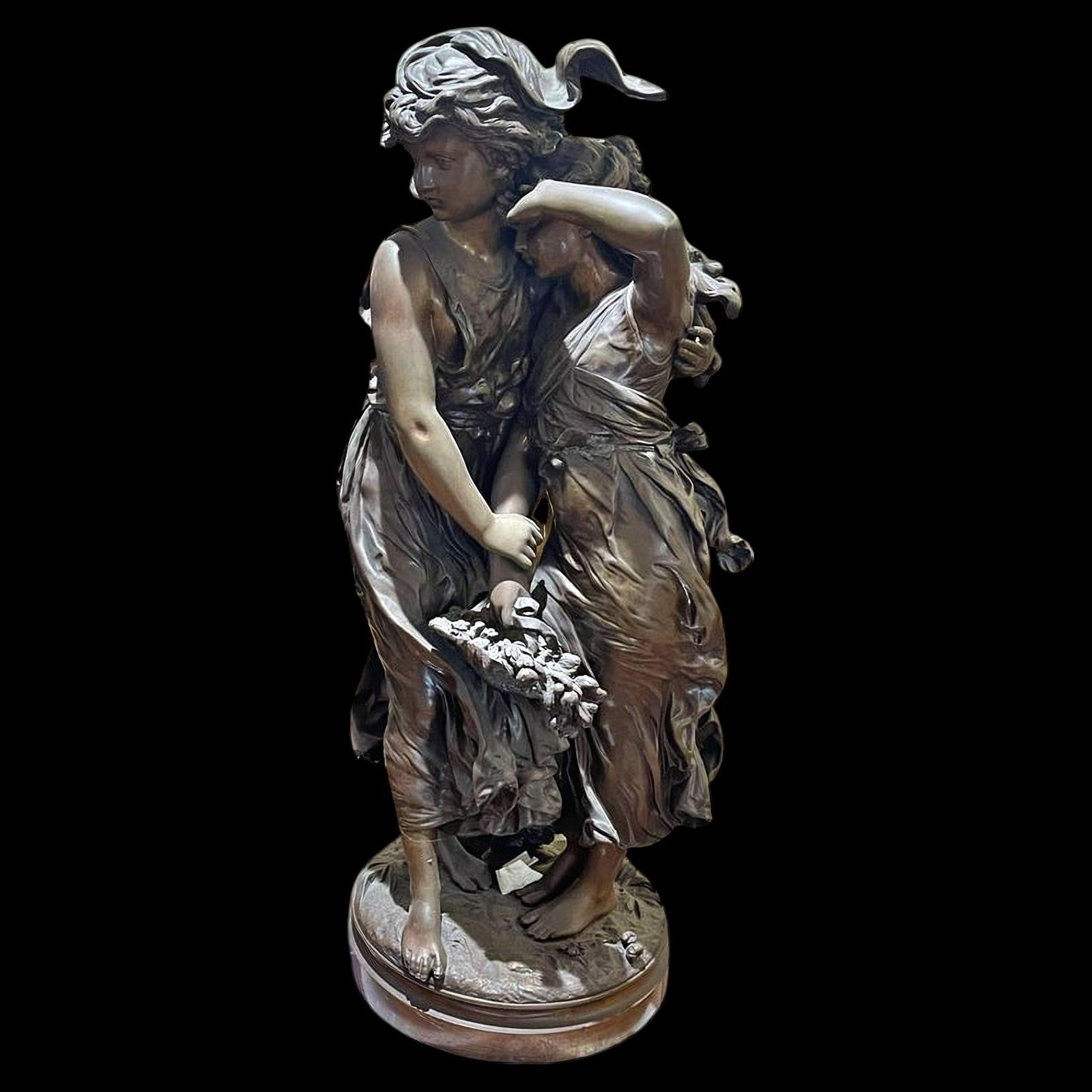 AUGUSTE MOREAU ( 1834-1917 ) "Girls in a basket of flowers": Alt.: (total) 57 cm good condition - Ex European private collection