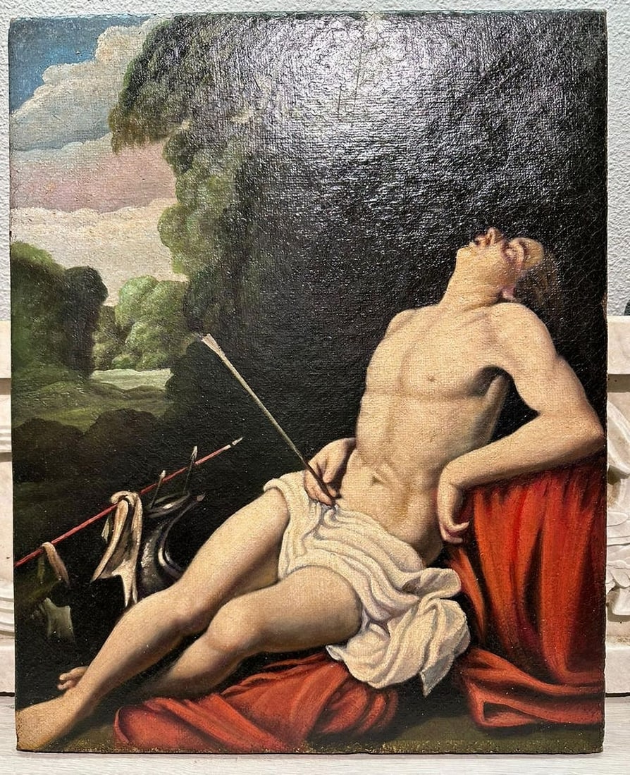 Manner of CARLO SARACENI (Venice, 1579 - 1620) - Saint Sebastian: "Saint Sebastian" by Carlo Saraceni 19th century Italian school with video Oil painting on canvas, 19th century Italian school, depicting Saint Sebastian in the style of Carlo Saraceni, 16th century a