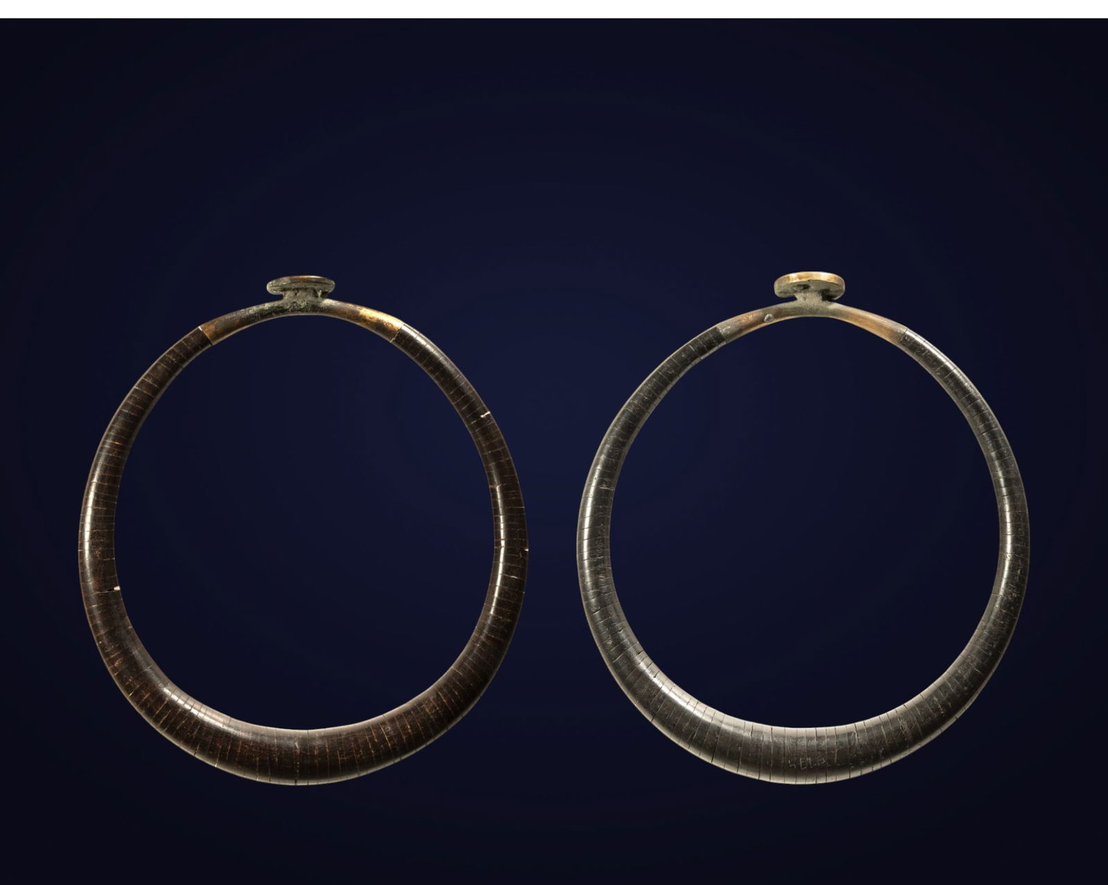 Very Rare Pair of Filipino Bronze and Buffalo Antler Necklaces - Colonial Philippines, 19th Century: Dimensions: 25 x 23 cm. Provenance: Important European private collection.