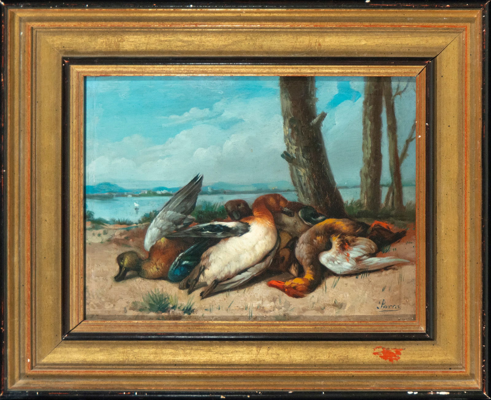 Oil on panel depicting ducks in the Albufera. Miguel Parra, Valencian School, 20th century (1 of 4)