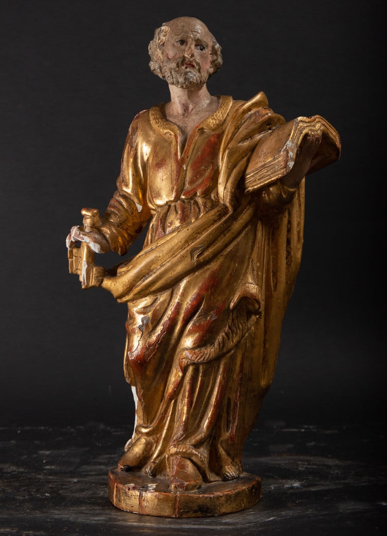 Gilt and polychrome wood carving of Saint Peter, France, 17th century (1 of 4)