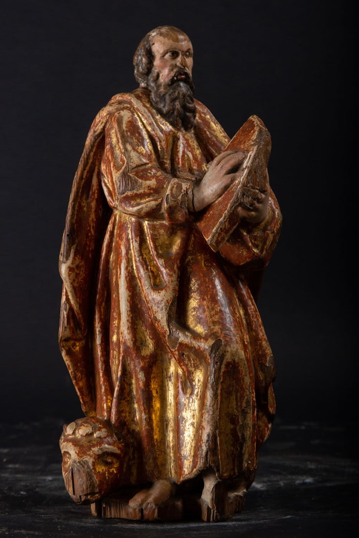 Carving of San Marcos Evangelista, 17th century, Vallisoletana school: Measurements: 27 x 13 x 8 cm