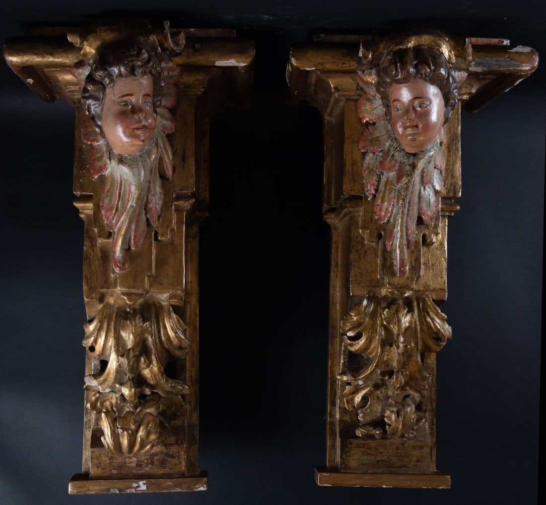 Pair of Important Corbels or Wall Supports of Cherubs, Spain, 17th century (1 of 20)