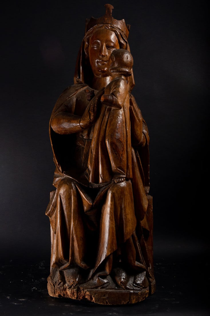 Exquisite Large Seated Virgin "Sedes Sapientiae" German Gothic , in oak, XV century (1 of 16)