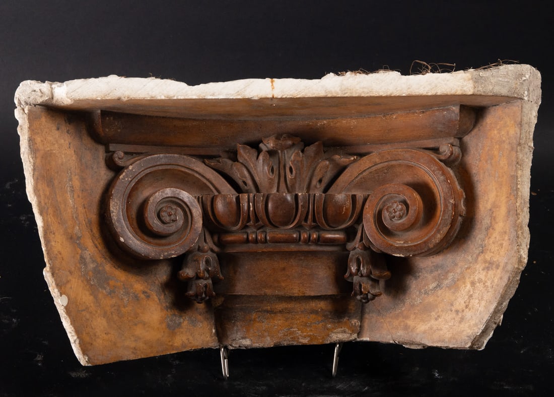 Triangular polychrome plaster molding of Ionic Capital, 17th century (1 of 8)