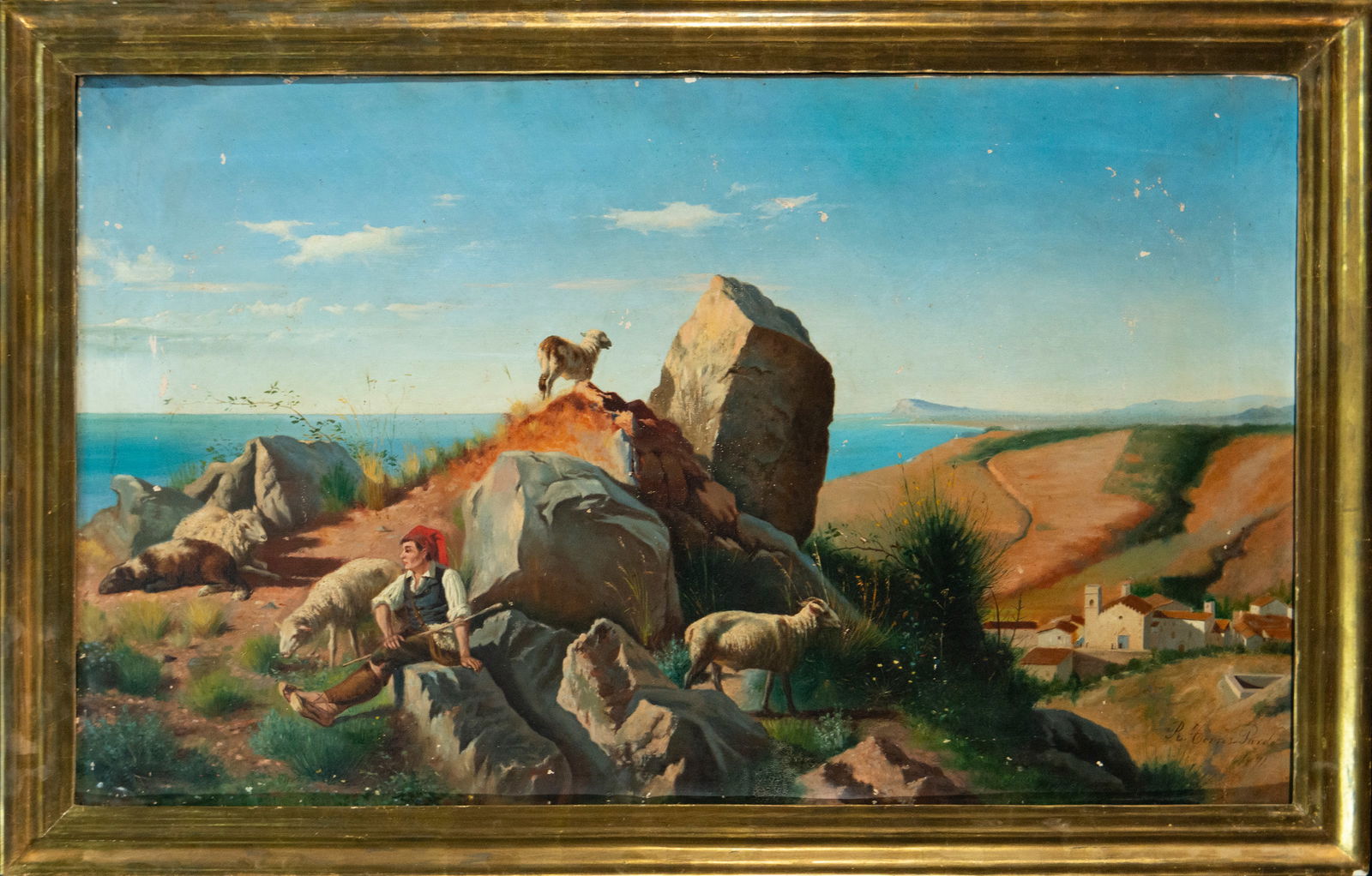 Mallorcan Pages on a Cliff R. Torres Pardo. Spanish School. 19th Century (1 of 4)