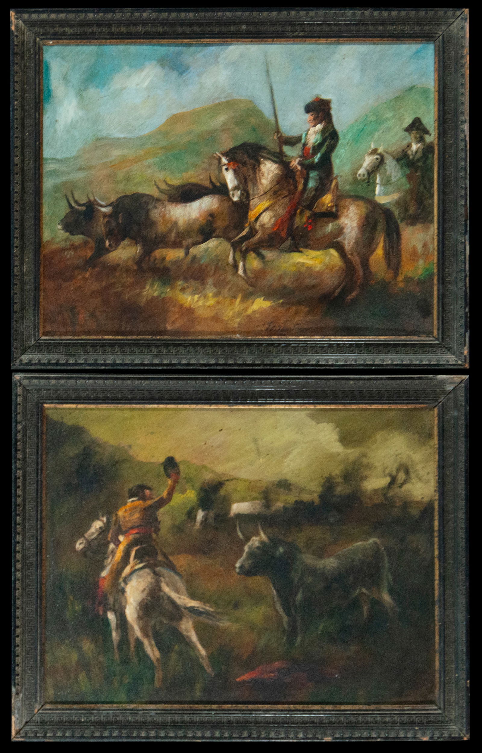 Pair of oil paintings on bullfighting plates. Spanish Goya School - 19th century (1 of 7)