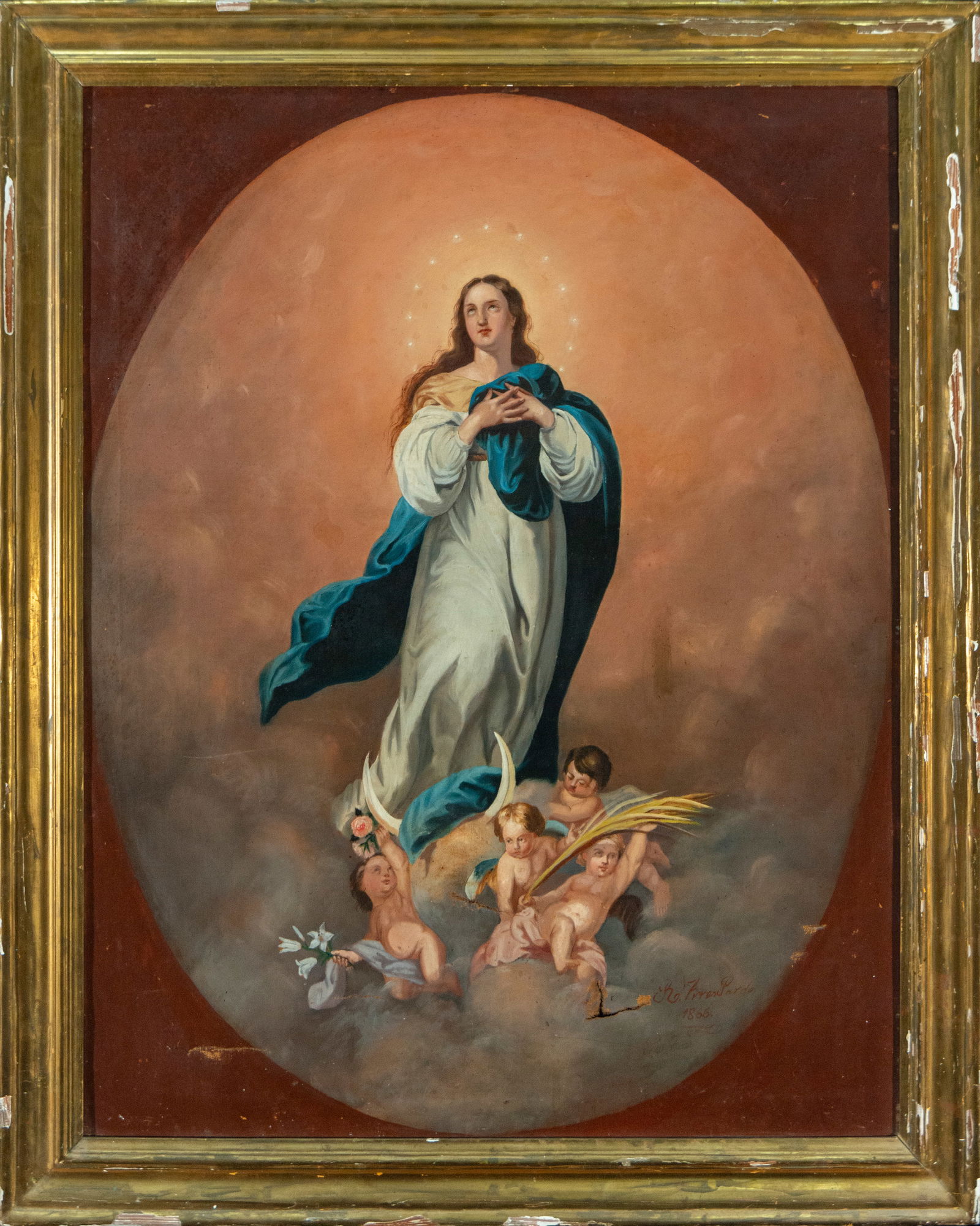 Immaculate Conception with angels, signed R. Torres Pardo. Spanish School. 19th century (1 of 5)