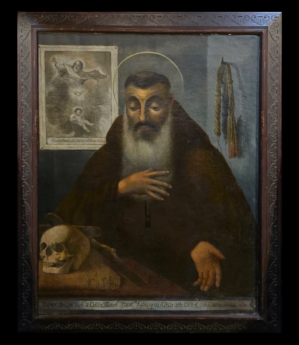 Memento Mori of Deacon Don Diego José de Cádiz, a monk who died in Ronda at the age of 71, 18th: Oil on canvas, dimensions: 65 x 45 cm, dimensions with frame: 80 x 60 cm
