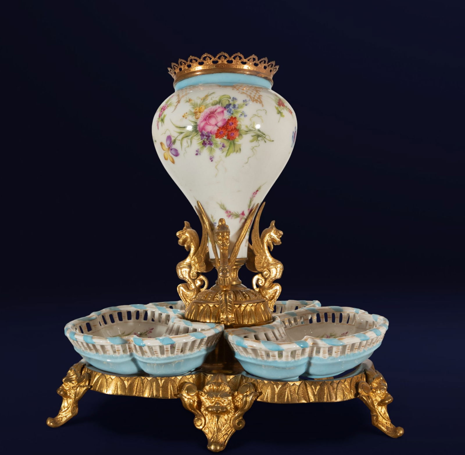 Porcelain and bronze centerpiece or fruit bowl, Germany, 19th-20th century (1 of 3)