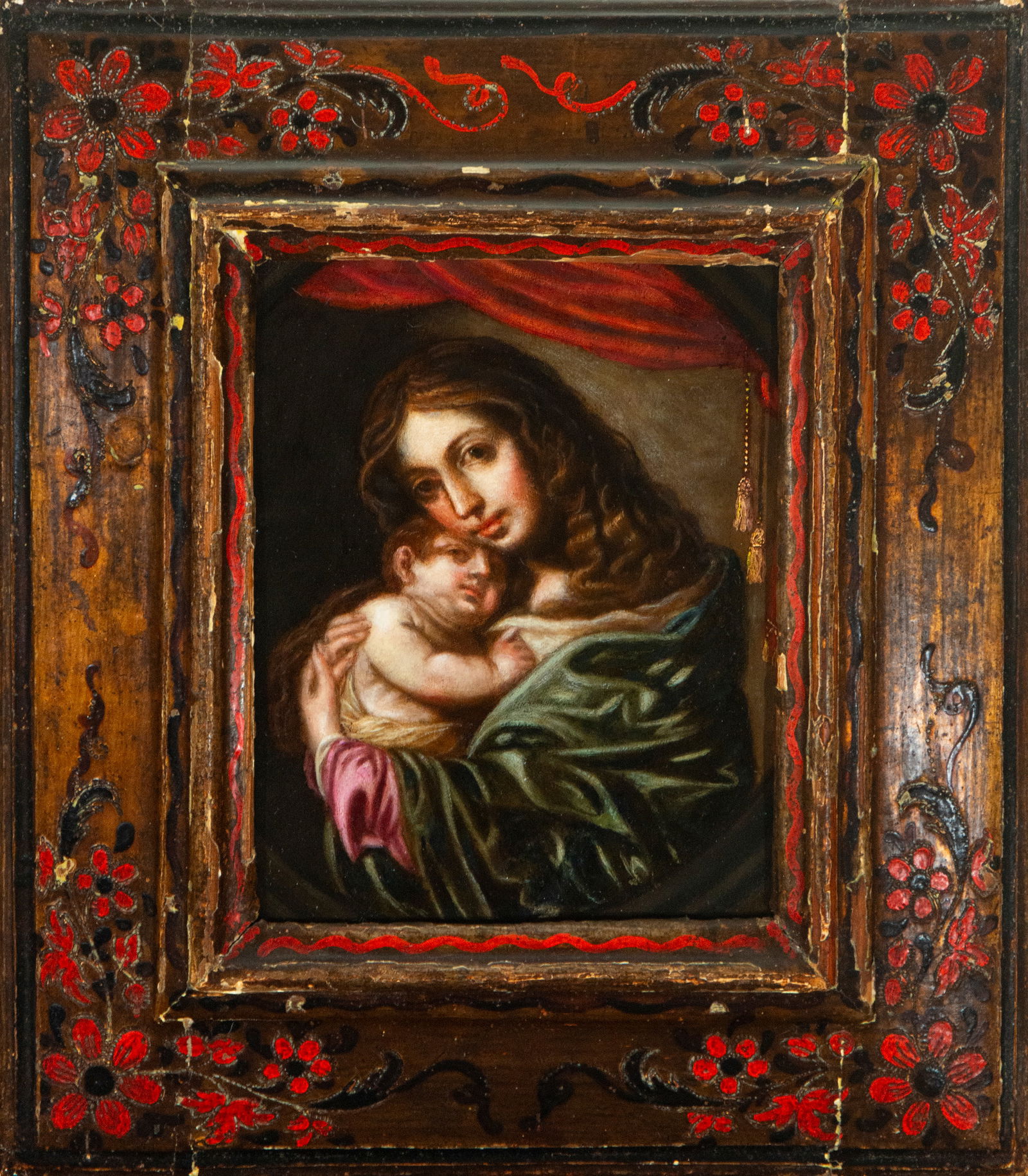 The Virgin and Child inscribed in an oval. Spanish School of Granada. 17th century. (1 of 3)