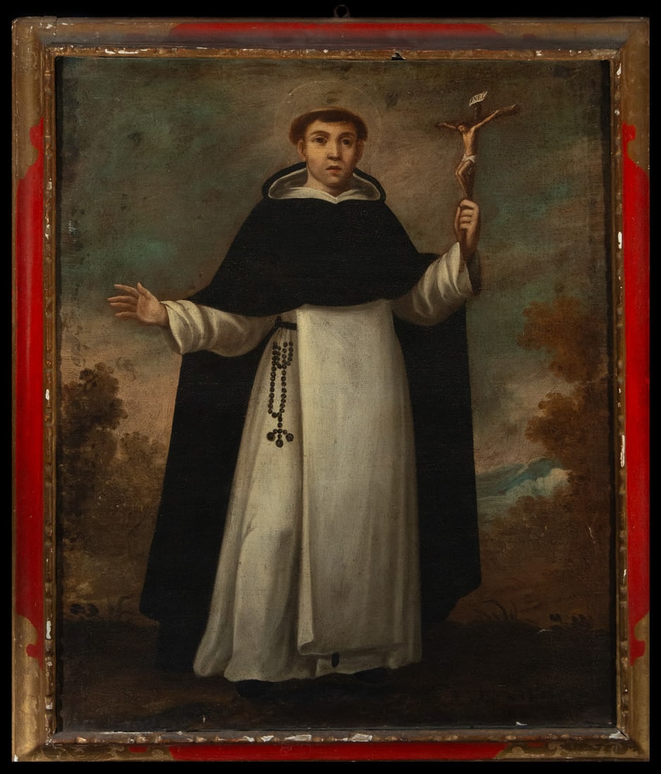 San Vicente Ferrer, 18th century Mexican school, with period setting: Oil on canvas. Canvas only dimensions: 94 x 75 cm. Frame dimensions: 107 x 90 cm