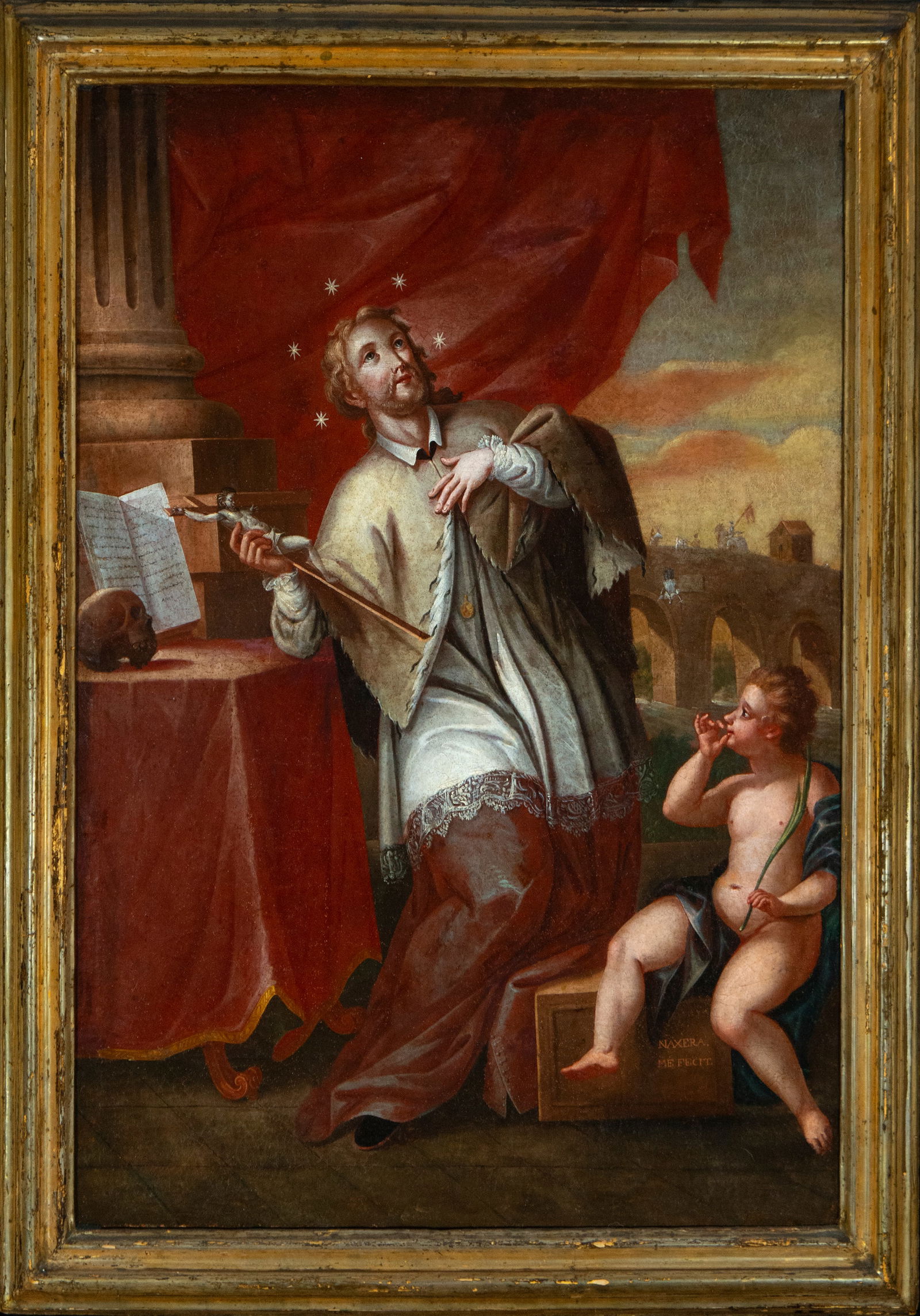 Saint John of Nepomuk - Náxera or Nájera, signed - Colonial New Spain, Mexico - 18th century: Oil on canvas, Measurements 83 x 64 cm (96 x 76 x 3.5 cm with frame)