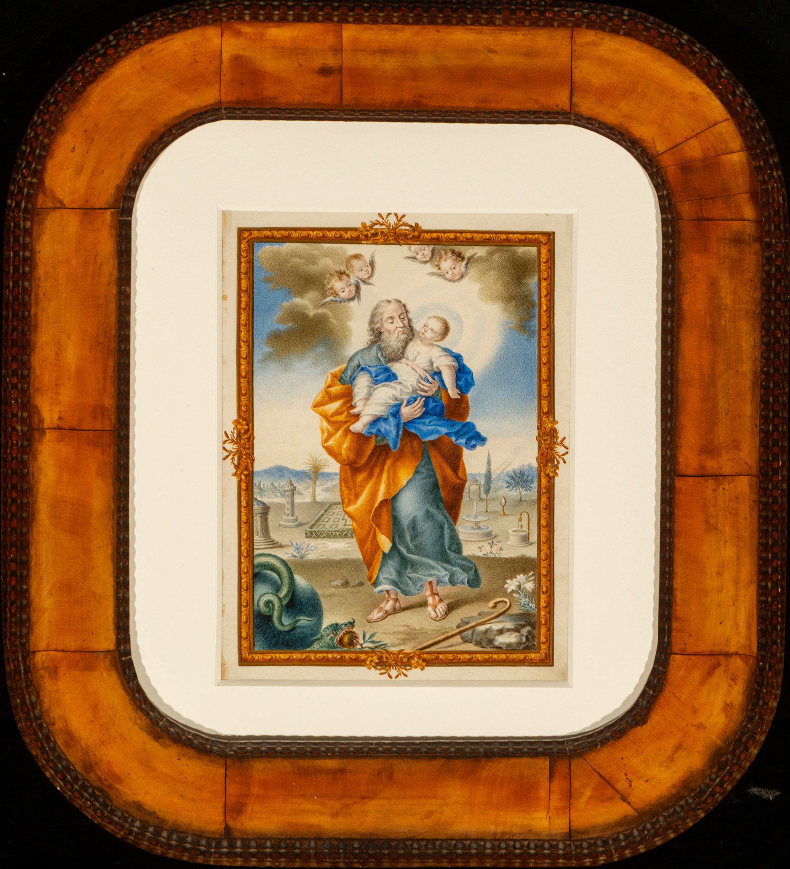 Saint Joachim with the Child Virgin, Francisco Antonio Meléndez, wax on paper, late 18th century: Gouache on paper, Measurements 26.5 x 19 cm (49 x 43 cm with frame)