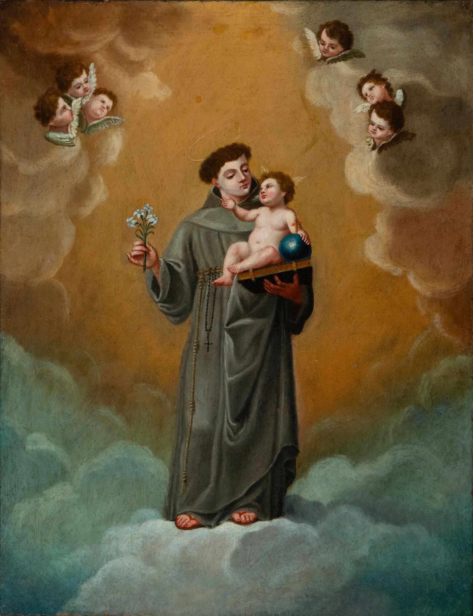 Saint Anthony in Gloria way of Corrado Giaquinto, late 18th century: Oil on canvas, Measurements 53.5 x 41 cm