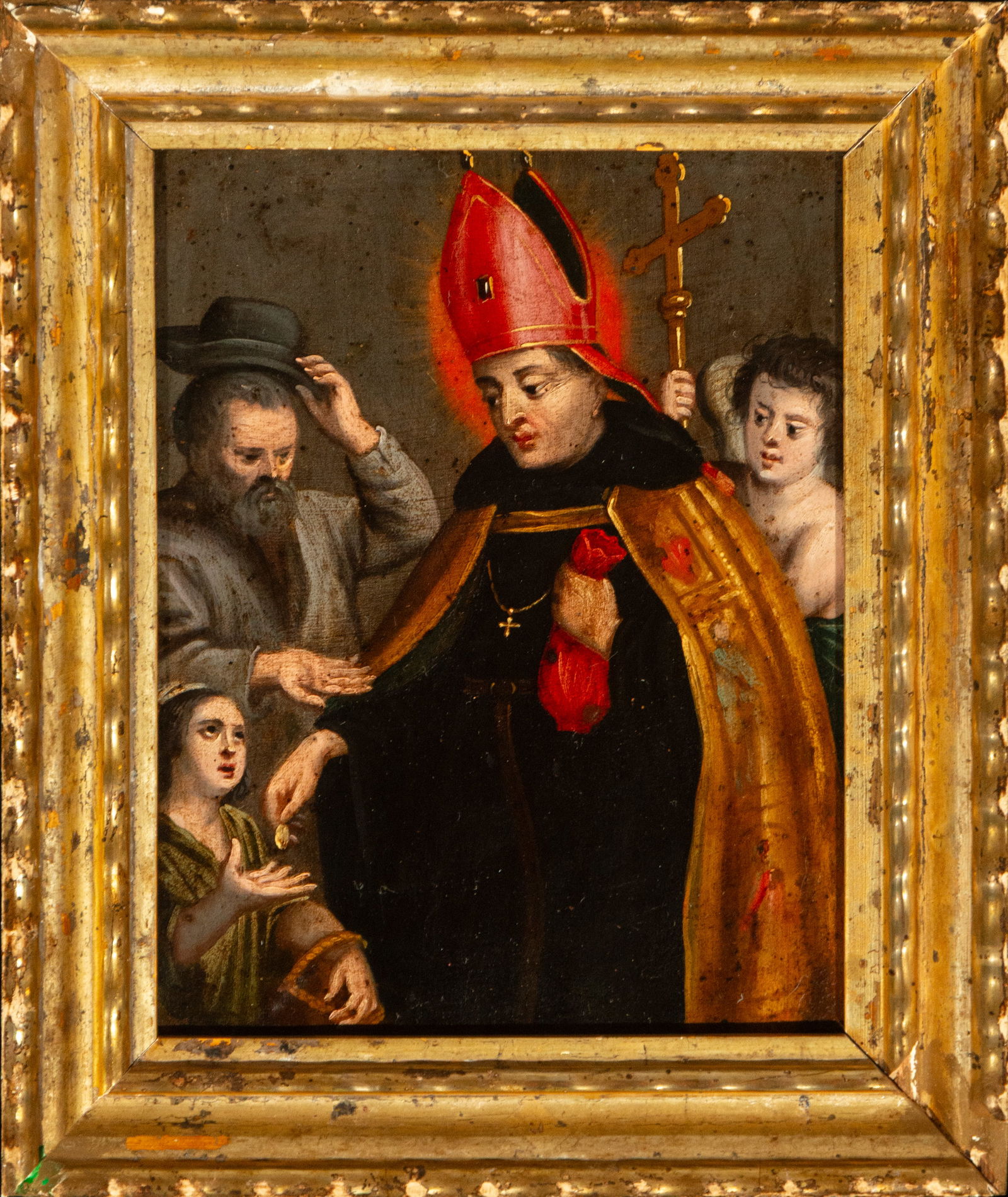 Saint Thomas of Villanueva, 18th century Maratta Italian school: Oil on copper, Measurements 16 x 13 cm (20.5 x 17 x 2 cm with frame)