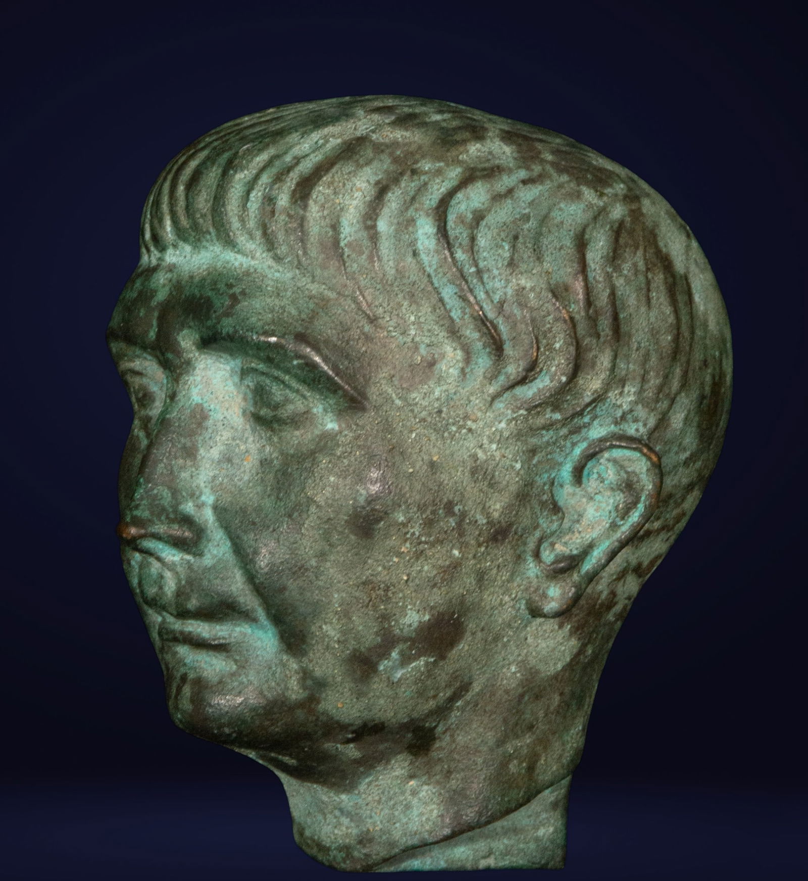 Head of Emperor Augustus - Italian School, 19th century, Neapolitan Grand Tour: Patinated bronze, Measurements 10 x 9 x 10 cm