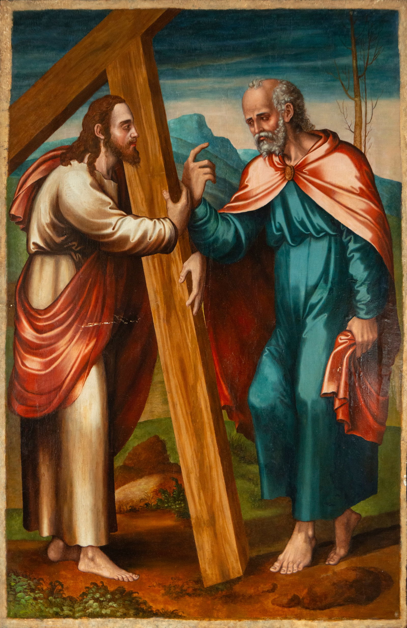 Christ and St. Peter on the Appian Way, 16th century, Toledo school - Attributed to Antonio Comontes: Oil on panel, Measurements 123 x 78 cm