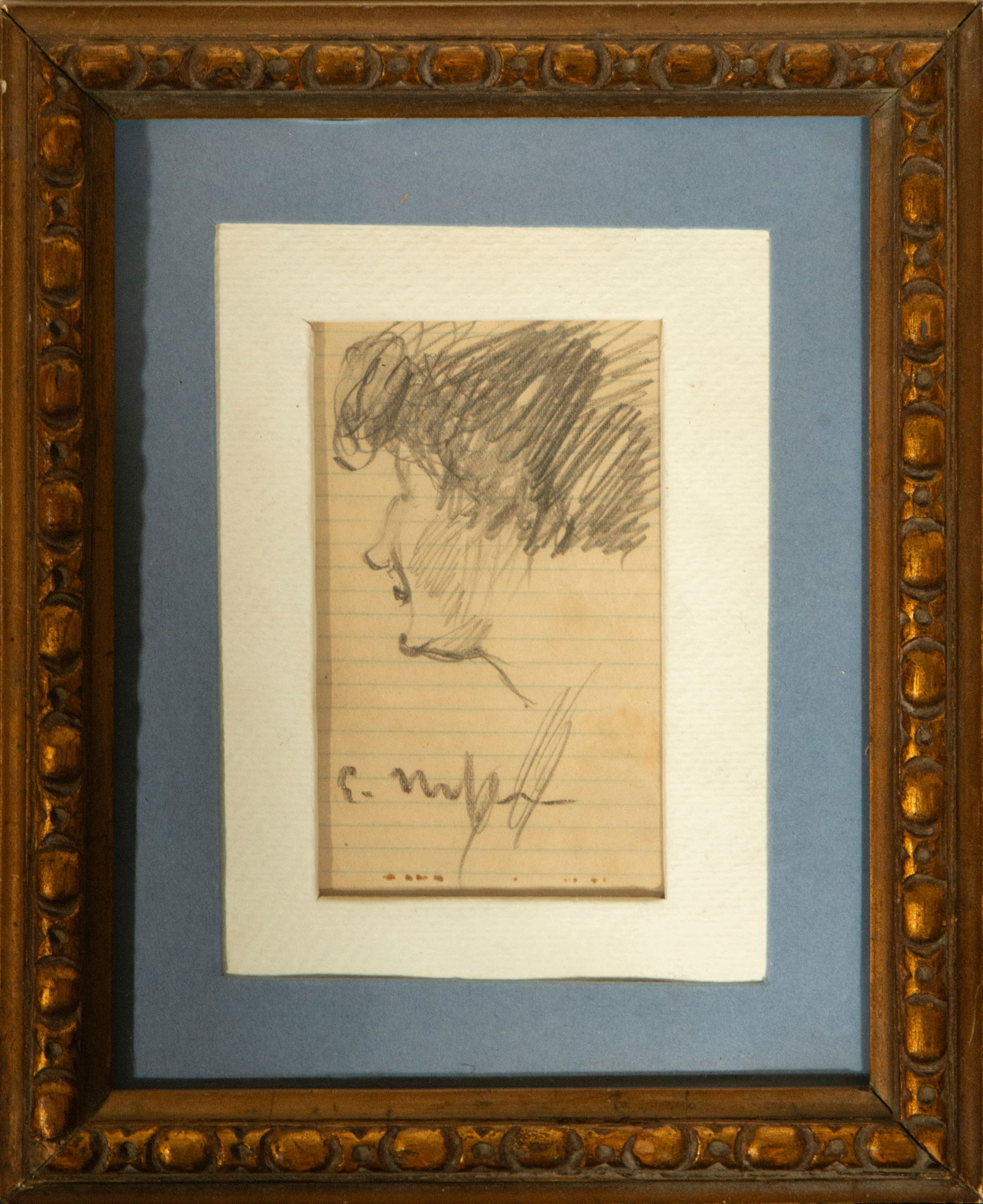 Eliseo Meifrén, self-portrait in profile, graphite on paper: 10 x 6.5cm. 21 x 17 x 2cm. (frame)