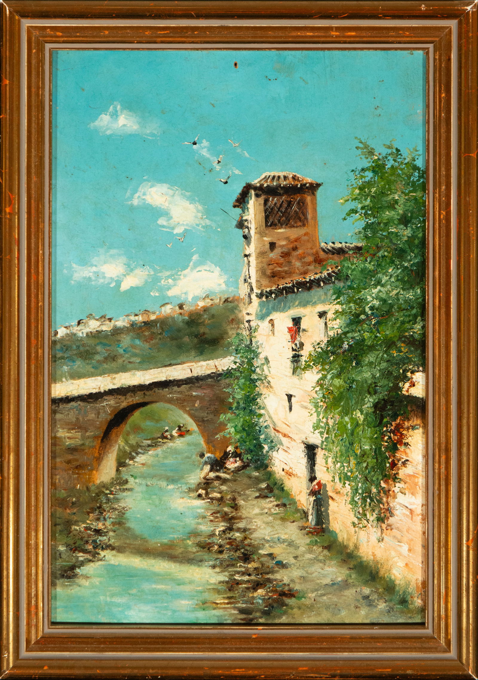 Rural landscape of the Albaicín in Granada, Emilio Alvarez Ayllón, Granada, 1889: Oil on panel, Measurements 31 x 21 cm (35 x 25 cm with frame)
