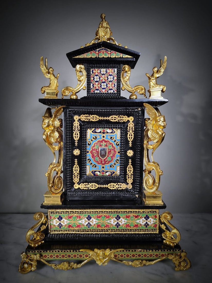 Italian Baroque tabernacle reliquary in mercury-gilt bronze, silver enamel and ebony, 19th century (1 of 8)