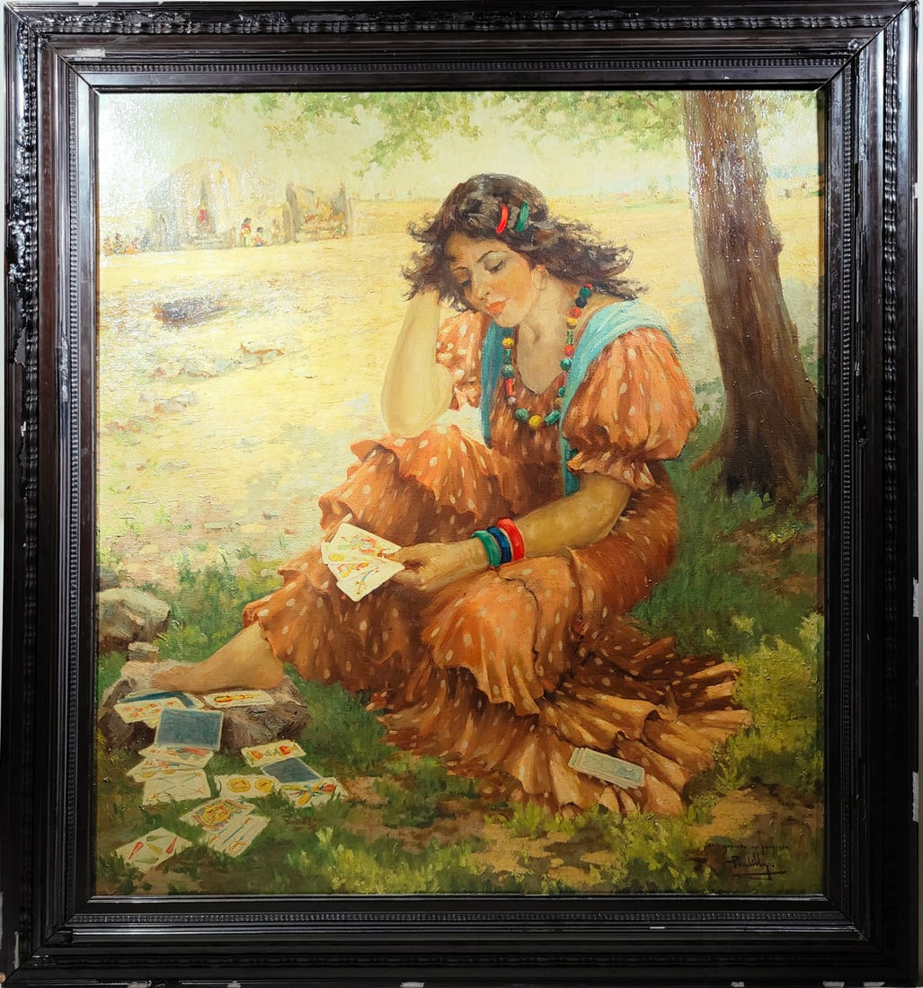 La Buena Ventura, oil on canvas, 20th century, signed Pradilla (1 of 14)