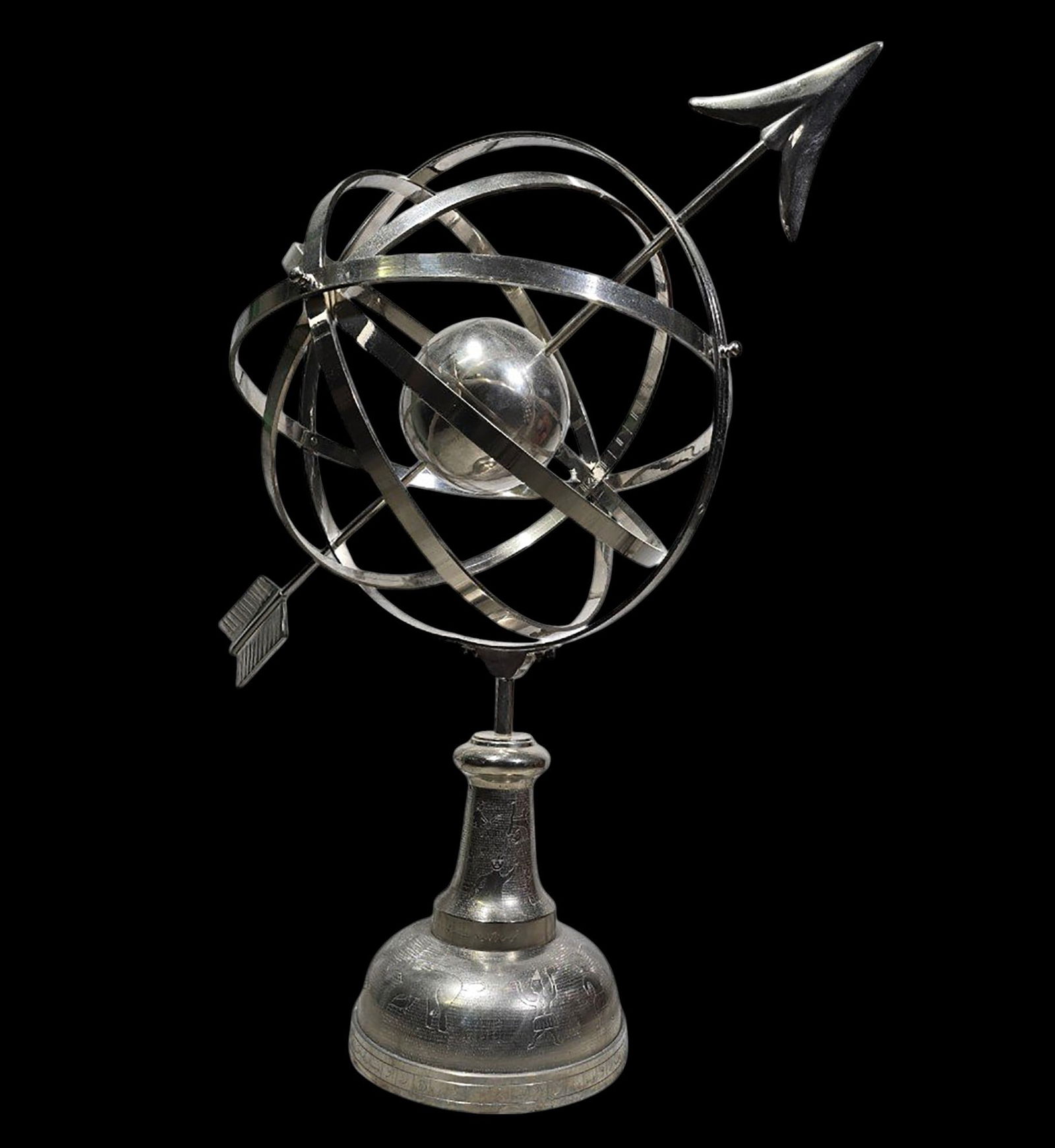 Silver-plated bronze armillary sphere, 1950s (1 of 5)