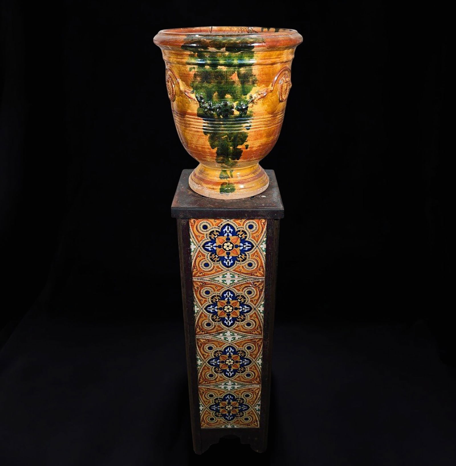 Glazed ceramic pot with base, 19th century (1 of 4)