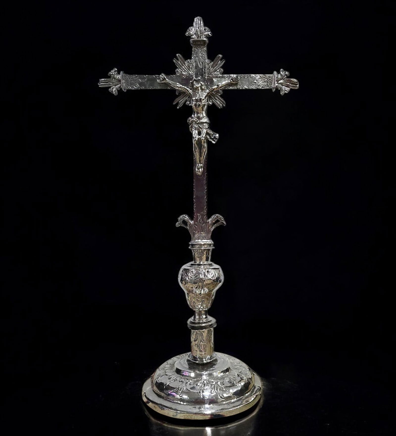 Altar Cross in punched and sgraffito silver, Spain, 16th century (1 of 4)