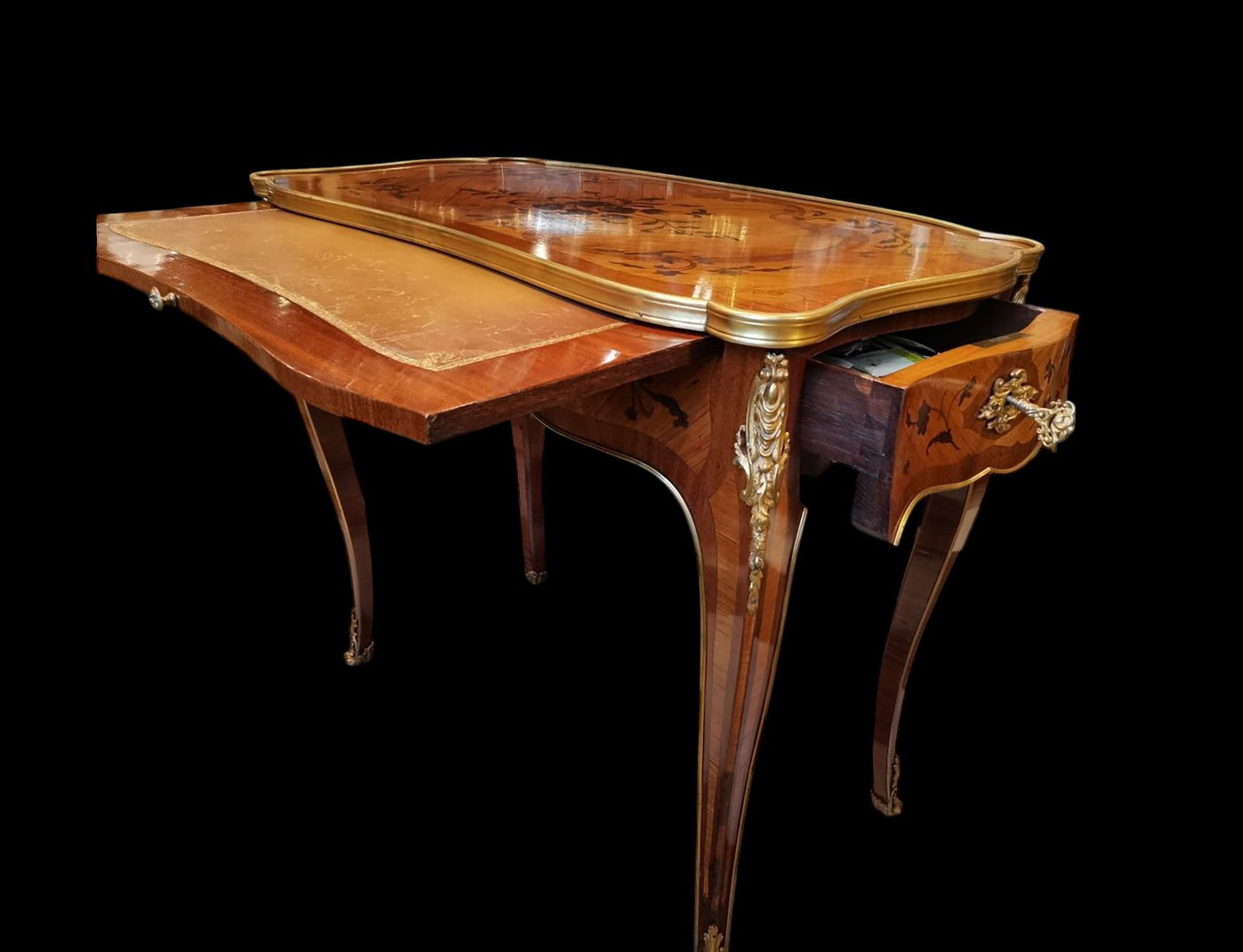 Louis XV desk with marquetry and bronze applications, France, 19th century (1 of 6)