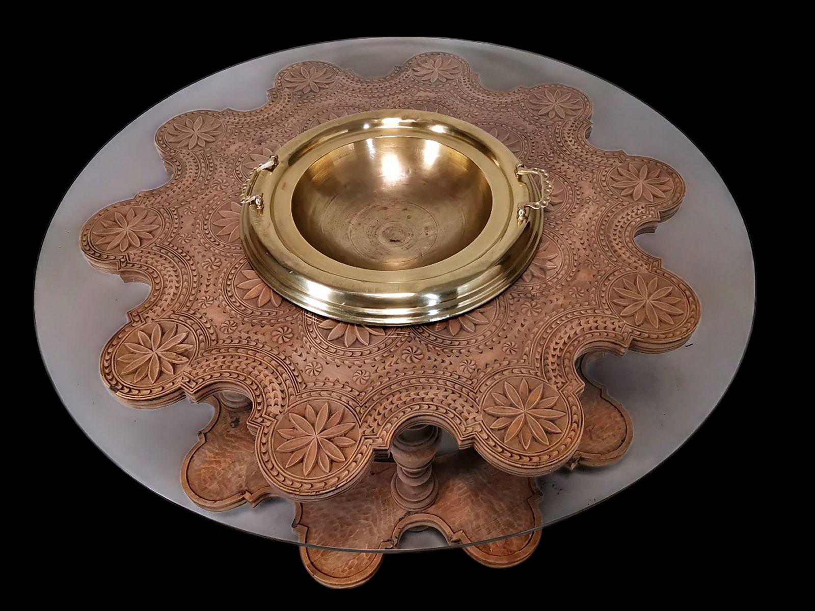 Table with balustrade base with polylobed shapes and glass top, France, 19th century (1 of 6)